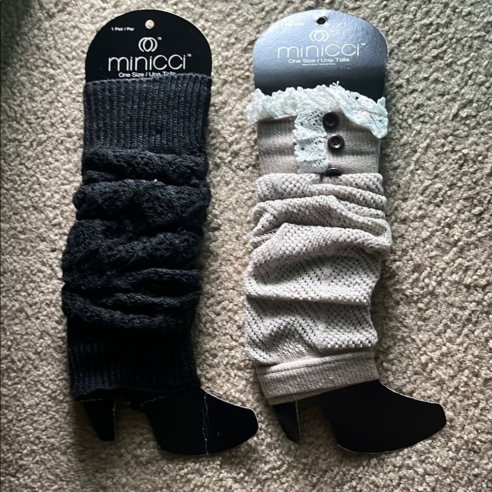 Minicci Black and Cream Knit Leg Warmers
